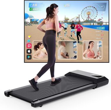 Бігова доріжка DeerRun Walking Pad 2,5 к.с., до 136 кг, для дому, тиха, з додатком Pitpat, професійними тренуваннями та багатокористувацькими забігами, чорна, 80 см