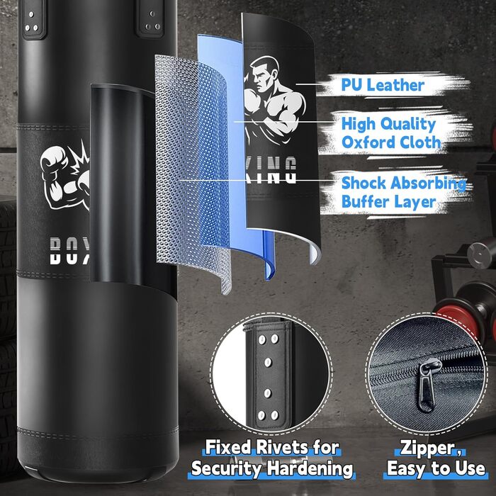 Боксерський мішок для дорослих Ninonly 120см, наповнений, з рукавичками, реактивним м'ячем, тренажером сили рук, скакалкою для MMA, карате, кікбоксингу, боксу, домашніх тренувань