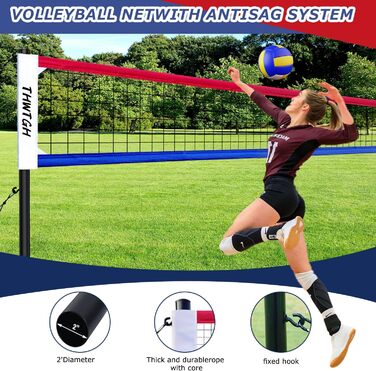 Портативний волейбольний набір для вулиці з регульованими алюмінієвими стійками, антизапітніюче покриття, для двору, трави