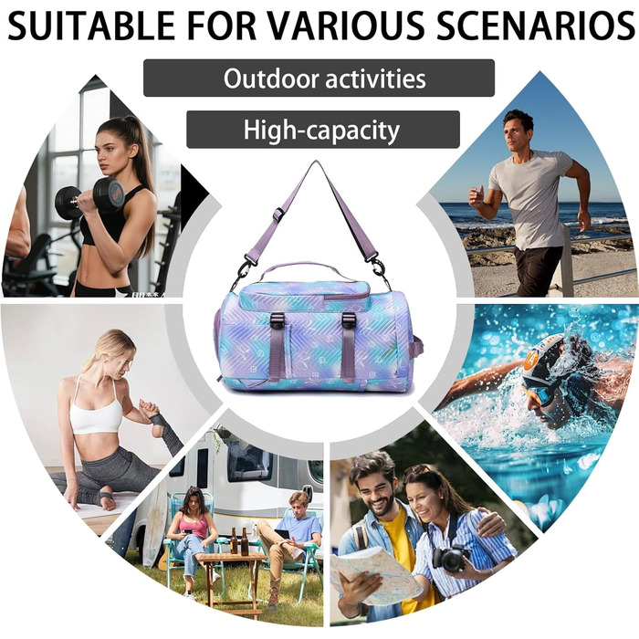 Спортивна сумка AUNGKWANG для дівчаток, водонепроникна, з відділенням для взуття та мокрих речей (рожева/фіолетова)