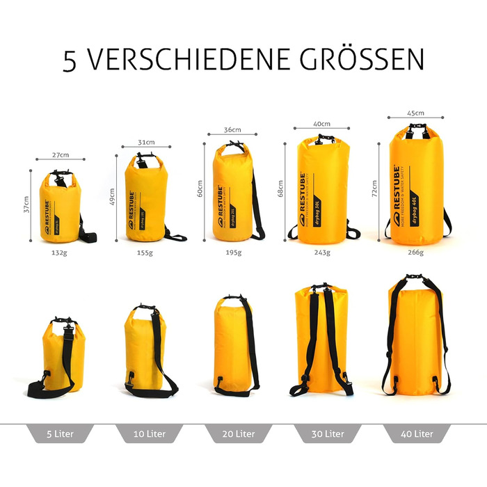 Restube Сумка-мішок Drybag - преміум якість, 30L, жовта | Водонепроникна, для подорожей, активного відпочинку