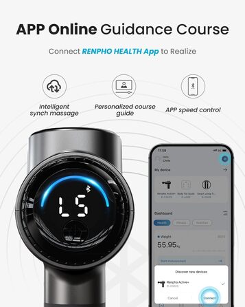 Масажний пістолет RENPHO Active з Bluetooth, глибокотканинний масажер для м'язів спини, USB-C зарядка, подарунок для сім'ї