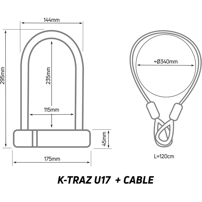 Замок Zefal K-Traz U17 для велосипеда, електровелосипеда, скутера, мотоцикла: сталевий бугель, кабель 120 см, чорний