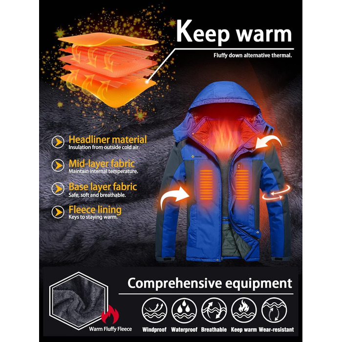 Куртка для сноуборду GEMYSE чоловіча, вітронепроникна, водонепроникна, з флісовою підкладкою, зимова, з капюшоном, для активного відпочинку (L, блакитний, сірий)