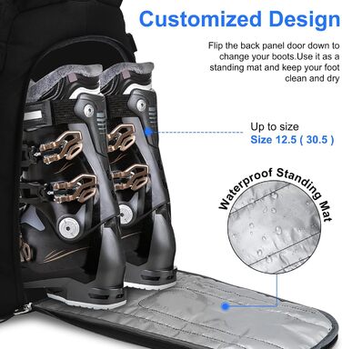 Чохол для лижних черевиків, 50 л, рюкзак-дорожник для лиж, 1680D Nylon, водонепроникний, для лиж, шолома, маски, рукавичок, одягу та лижного спорядження, аксесуари для чоловіків, жінок та підлітків