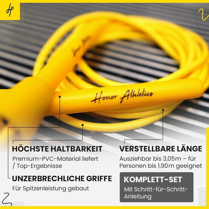 Стрибкове канат HONOR ATHLETICS - Ідеальний для Double Unders, боксу, MMA - Регульована довжина до 3 метрів - Для фітнесу (білий канат з чорною ручкою)