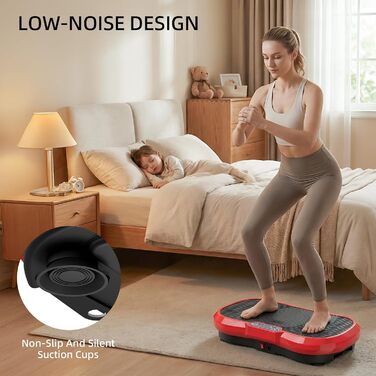 Вібраційна платформа TLGREEN з тихим мотором, 120 рівнів + 10 програм, з пультом, еластичні стрічки, для тренувань всього тіла, спалювання жиру (L-59x34x13cm, Червона)