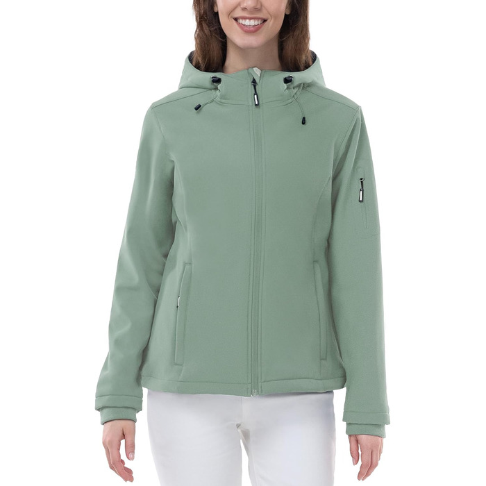 Жіноча мембранна куртка Outdoor Ventures Softshell — водонепроникна та дихаюча вітрівка з капюшоном, колір світло-зелений, розмір L