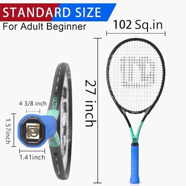 Тенісний ракетовий прилад для дорослих, 27 дюймів, легкий, з чохлом. Підходить для жінок та чоловіків, початківців та досвідчених. 27 дюймів, чорний+зелений