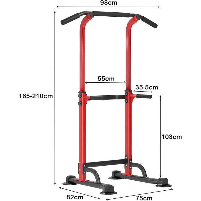 Power Tower Sogesfurniture: турнік, турнічок, штанга для дому, регульована висота 165-210 см, чорний/червоний