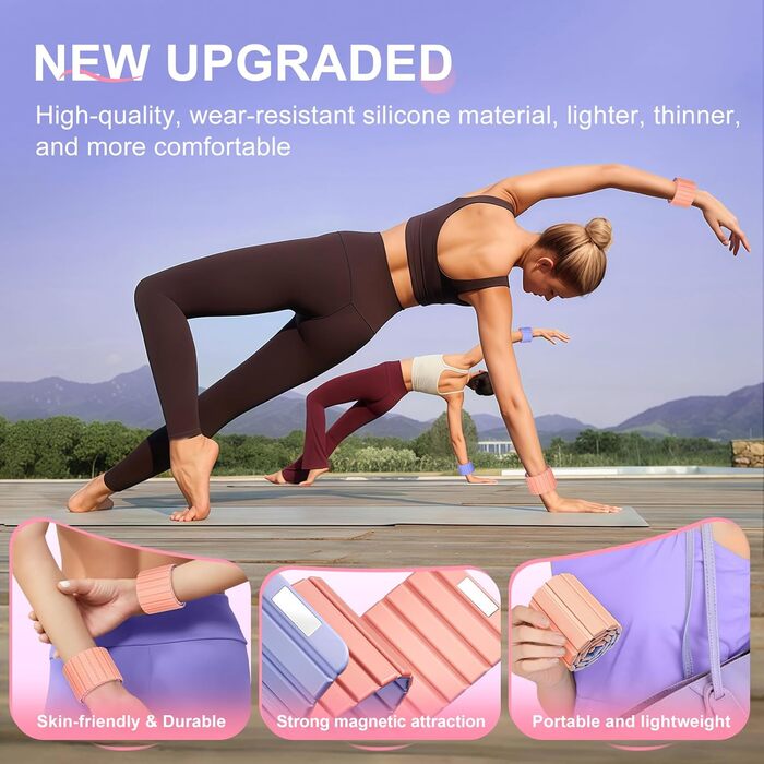 Ваги для щиколоток та зап'ясть Lxlivn з магнітами (рожевий/фіолетовий), набір 2 шт (по 0.5 кг кожна) для фітнесу, йоги, плавання та кардіо