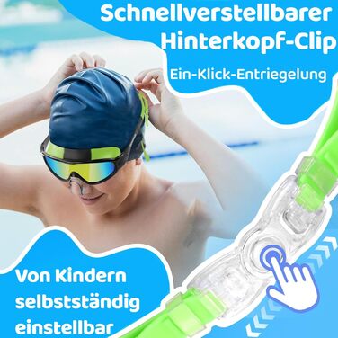Дитячі окуляри для плавання Vvinca з носовими затискачами, широким кутом огляду, захистом від запотівання та УФ-фільтром, водонепроникні, для дітей 3-14 років (хлопчики та дівчатка)