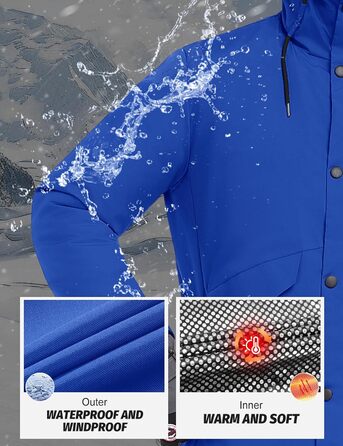 Водонепроникна зимова куртка Voqeen для чоловіків, тепла сноуборд куртка з капюшоном, вітрозахисна, для активного відпочинку, з термо-функціональною підкладкою, для походів та катання на сноуборді (Блакитний, XL)