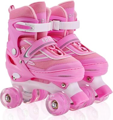 Дитячі ролики Kinder Quad для дівчаток та хлопчиків, 4 розміри, регульовані, для занять в приміщенні та на вулиці (M (34-37), Рожеві)