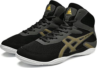 Чоловічі боксерські туфлі для боротьби, дихаючі, неслизькі, зручні хай-топ кросівки для фітнесу, тренувань, бодібілдингу в залі (39 EU, Чорний)