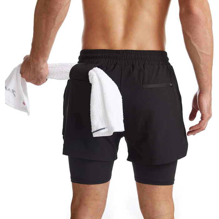 Чоловічі спортивні шорти для бігу 2 в 1, швидковисихаючі, легкі, для тренувань, гімнастики, аутдору, марафону, чорного кольору