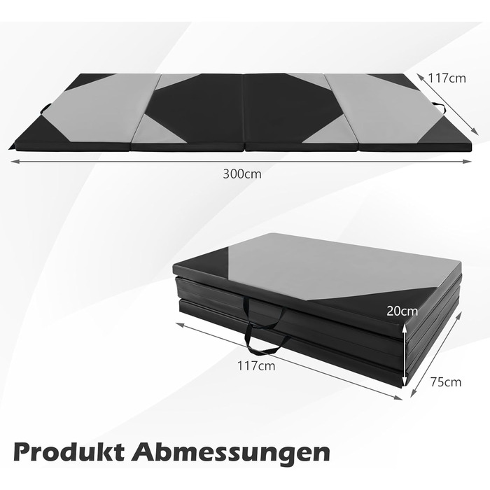 Складаний гімнастичний мат COSTWAY 300x120x5 см, сірий-чорний, переносний, для йоги та фітнесу