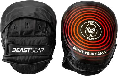 Лапи для боксу Beast Gear з натуральної шкіри, вигнуті, з підтримкою зап'ястя та регульованим ременем для хук, джебу, MMA, кікбоксингу та муай-тай