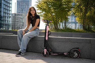 Самокат міський Bergen City Scooter Classic складаний - 200 мм колеса, дискове та ножне гальмо, 2 амортизатори, алюмінієвий, регульована висота, для дітей від 6 років та дорослих до 100 кг (Рожевий)