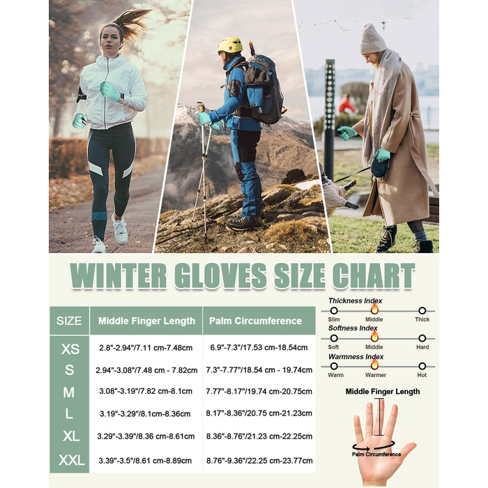 Зимові рукавички RIGWAR для чоловіків та жінок, водонепроникні рукавички для велосипеда з підтримкою сенсорного екрану, теплі вітрозахисні рукавички для їзди на мотоциклі, верхової їзди, походів, велосипедів та прогулянок (зелений, XXL)