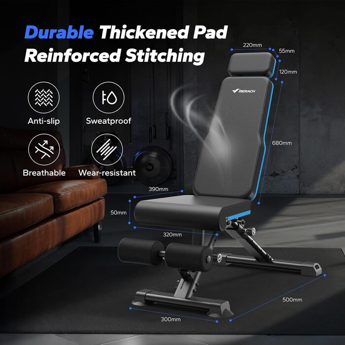 Регульована лава для тренажерів MERACH, 450 кг, швидке складання, підтримка голови, для дому, тренажерний зал, лава для жиму