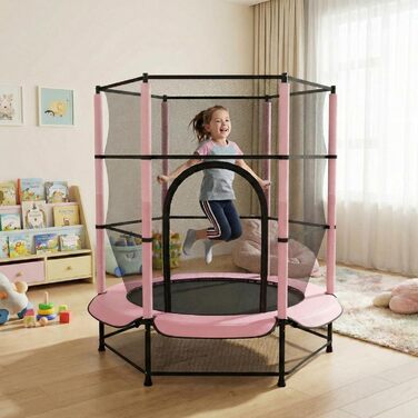 Трамплін для дітей LIFERUN Ø140см з сіткою безпеки, для ігор та тренувань, до 50 кг, рожевий