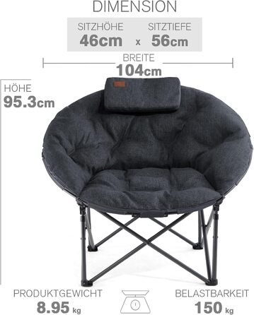 Крісло для кемпінгу EVER ADVANCED Luxus Moonchair XXL: велике, розкладне, чорне, до 150 кг, з подушкою