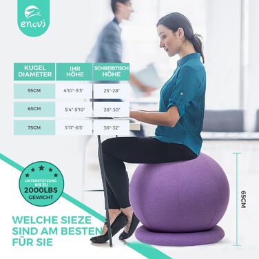 Гімнастичний м'яч ENOVI ProfiBalance з чохлом, Pezziball, офісний сідач, арктичний синій, 70-75 см