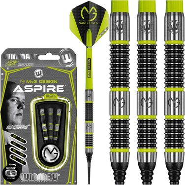 Дротики WINMAU Michael Van Gerwen Aspire 20 г, професійні, вольфрамові, для софттипу, з оперенням та стержнями