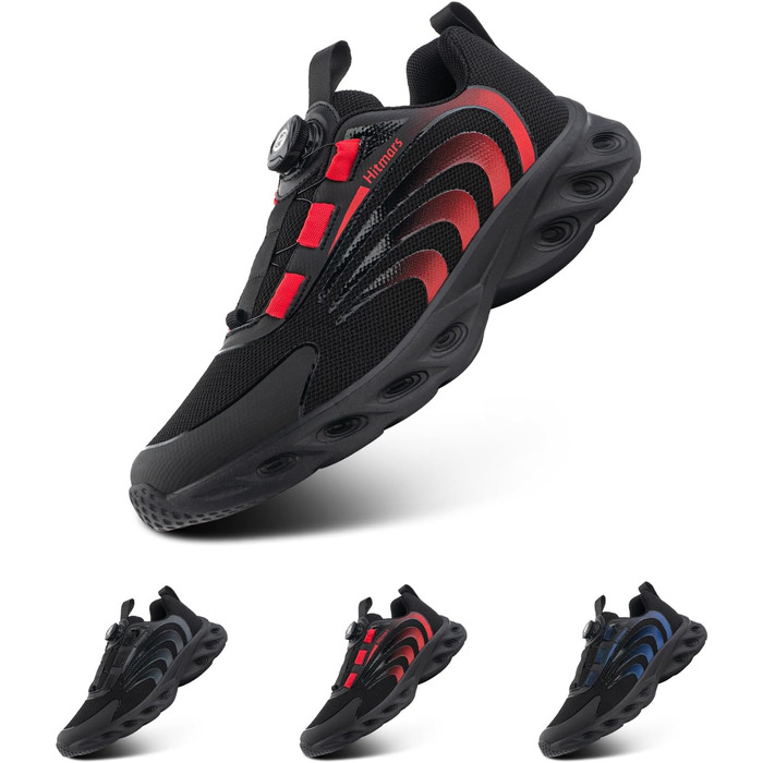 Чоловічі кросівки Hitmars для бігу та занять спортом. Зручні, з амортизацією, для вулиці та фітнесу. Розміри EU 39-47, кольори: чорний, червоний. Модель J01 44 EU