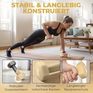 Набір гантелей HQ Germany® 2x2 кг, пастельні кольори, для фітнесу та Pilates, Home Gym, гантелі для жінок