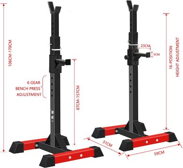 Стійка для штанги ISE Squat-Rack, 6 рівнів регулювання, 2 окремі стійки, сталева, до 200 кг, сертифікована EN 957