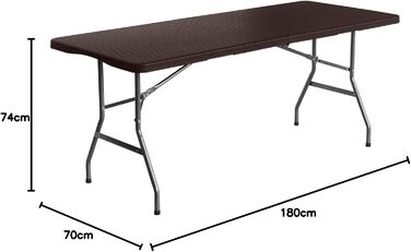 Розкладний стіл THINIA HOME прямокутний 180x74x74 см з ефектом дерева та ротанга