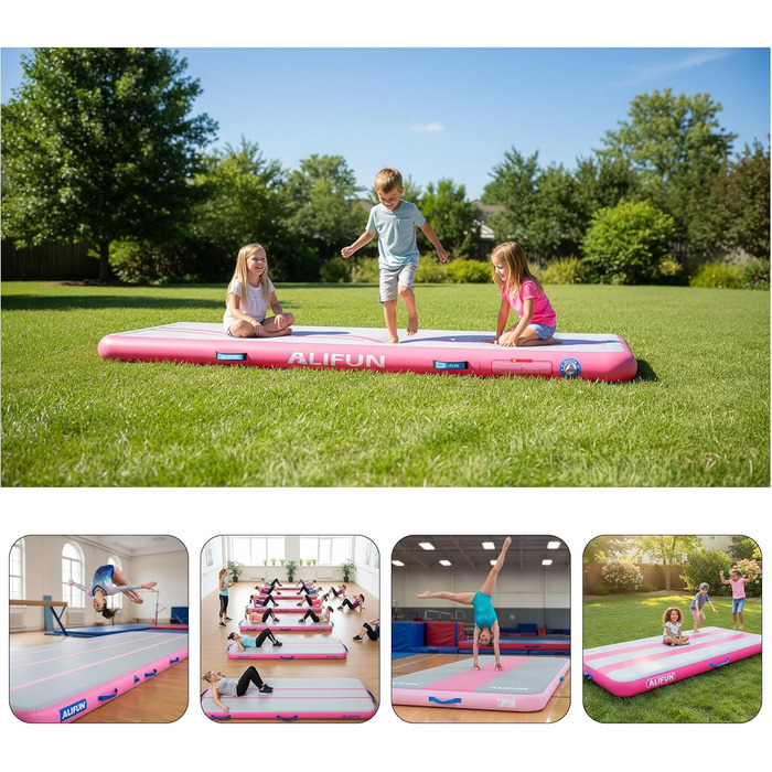ALIFUN Гімнастичний надувний мат та акробатики надувний, 2/3/4/6 м, 10/20 см товщина, з насосом, для дому, фітнесу, тренувань, челедингу, басейну, світло-рожевий, 300x100x15 см
