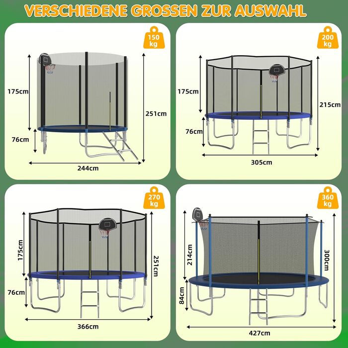 Батут Redkid Outdoor 305 см з сіткою, драбиною та баскетбольним кільцем, 440 фунтів