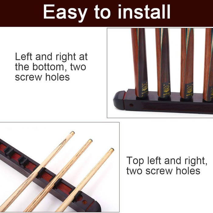 Держатель для бильярдных київ DURANTEY: настінна підставка для 4 київ з дерева, червона, з кріпленням та гумовими вставками (40 x 4 x 3,2 см)