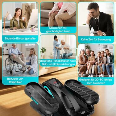 Еліптичний тренажер під стіл для дому, 2 в 1 електричний крос-тренажер з 15 швидкостями та 3 автоматичними режимами, педальний тренажер для літніх людей з пультом дистанційного керування, тихий та портативний тренажер для ніг, синій, 15 швидкостей + 3 авт