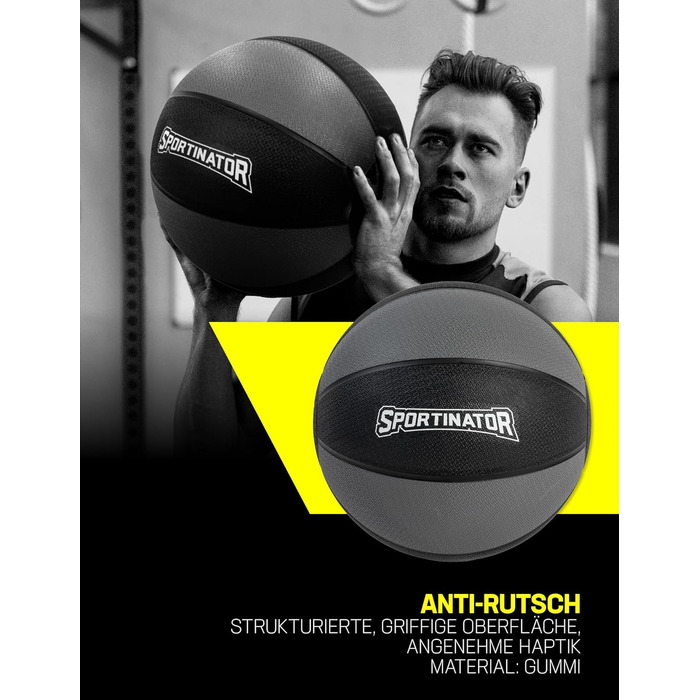 Медичний м'яч SPORTINATOR 3 кг, сірий/чорний, для силових та функціональних тренувань