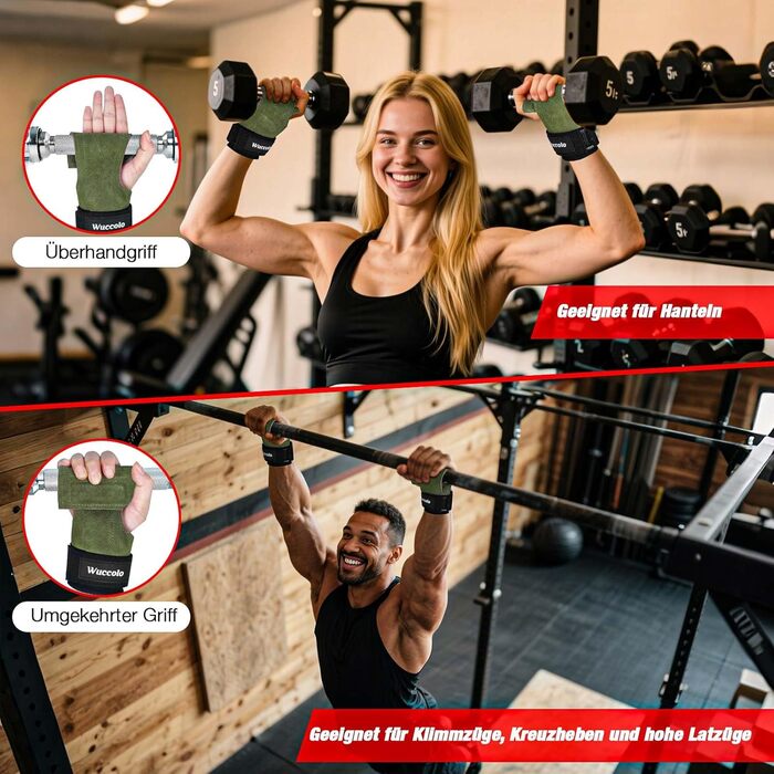 Ремені для підйому штанги Zughilfen для бодібілдингу, важкої атлетики та силових тренувань - професійний аксесуар для важких ваг (зелений, M)