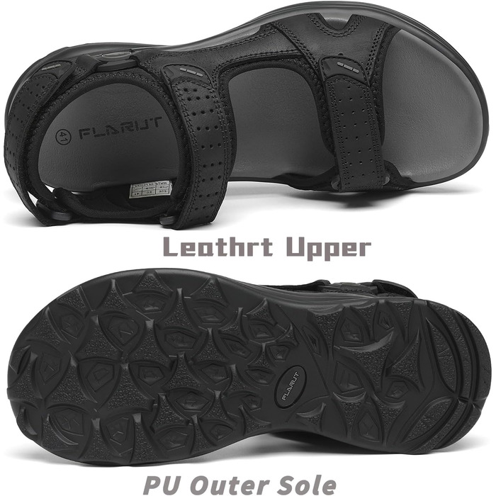 Чоловічі сандалі FLARUT для трекінгу та активного відпочинку, шкіра, відкритий носок, чорні, 44 EU