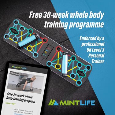 Дошка для віджимань Mintlife Power Press - портативна для дому та подорожей, з 30-тижневою програмою тренувань