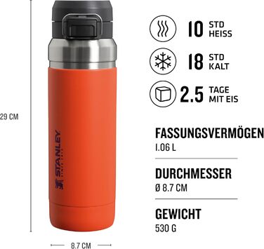Термобутилка Stanley Quick Flip з нержавіючої сталі, 7+ годин холоду, BPA-free, герметична, для води, придатна для посудомийки