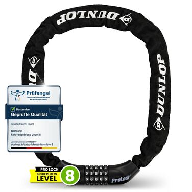 Замок для велосипеда Dunlop з цифровим кодом, 8-100 см, захист рівня 8-100, ланцюг для електровелосипеда, скутера, чорний