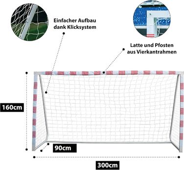 Футбольні ворота Sandora Volley XL 300x200x90 см або L 300x160x90 см Ron-Robert Zieler Edition червоно-білі для дітей і підлітків
