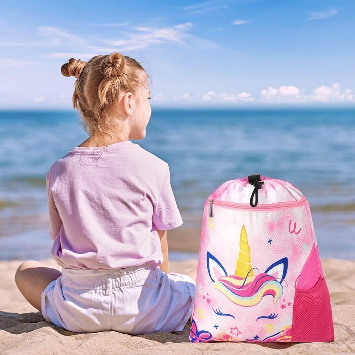 Спортивна сумка WAWSAM для гімнастики з шнурком, 38 x 45 см. Дитяча водонепроникна сумка для плавання, пляжу, покупок (Єдиноріг A002)