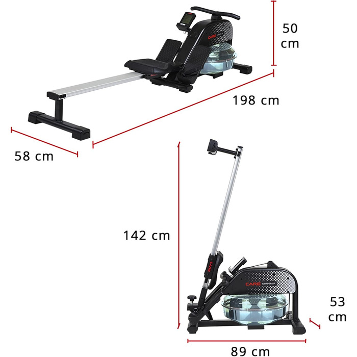 Водний веслувальний тренажер CARE FITNESS Skipper SP для дому з LCD-дисплеєм, складаний ергономічний водяний гребний тренажер