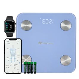 Вага Fitdays для тіла з аналізом складу, Bluetooth, 180 кг, аналіз жиру, BMI, м'язи, білок, BMR, блакитна