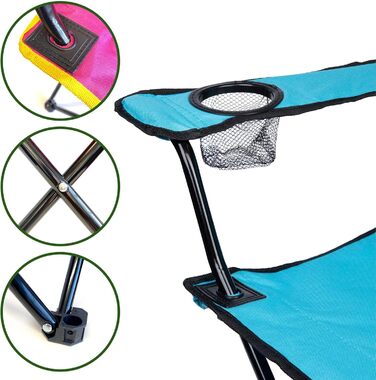 Крісло для кемпінгу, складане рибальське крісло з підлокітниками та тримачем для напоїв, блакитне