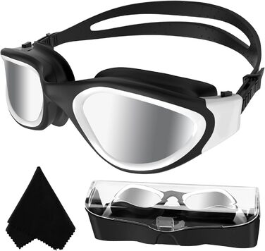 Окуляри для плавання Winline Polarized/Non-Polarized для дорослих та підлітків, антизапітніння, захист від УФ, водонепроникні, чітке бачення, легке регулювання, м'які носові упори, синьо-чорний/синій поларизований дзеркальний об'єктив (PC-All Black/Non-po