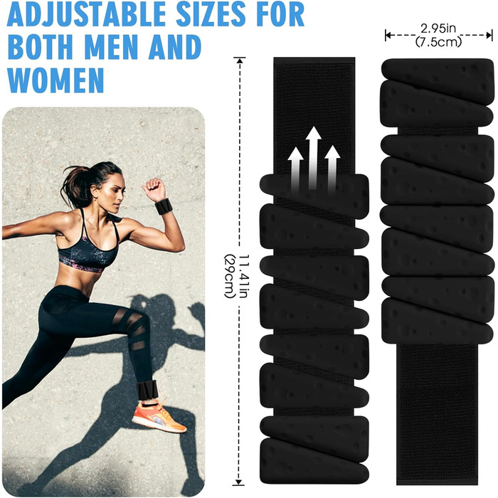 Набір вантажів для зап'ястя 2 шт., регульовані вантажні браслети для жінок та чоловіків, силіконові вантажні браслети для ходьби, йоги, пілатесу, бігу, танців, фітнес-залу, 0,9 кг, чорний